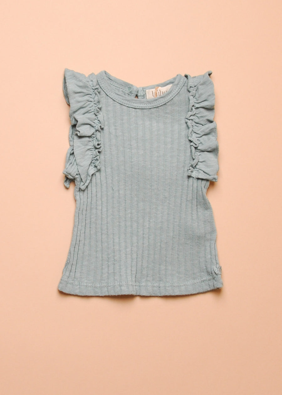 RIB RUFFLE BABY TANK - SEA PINE