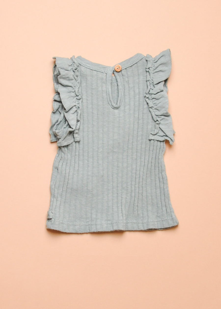 RIB RUFFLE BABY TANK - SEA PINE