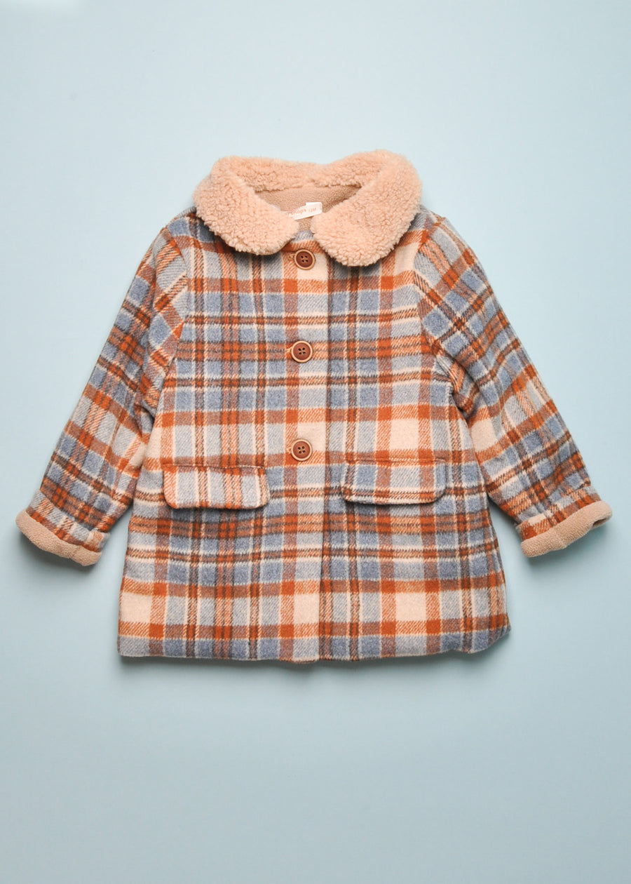 SHERPA COLLAR PLAID COAT