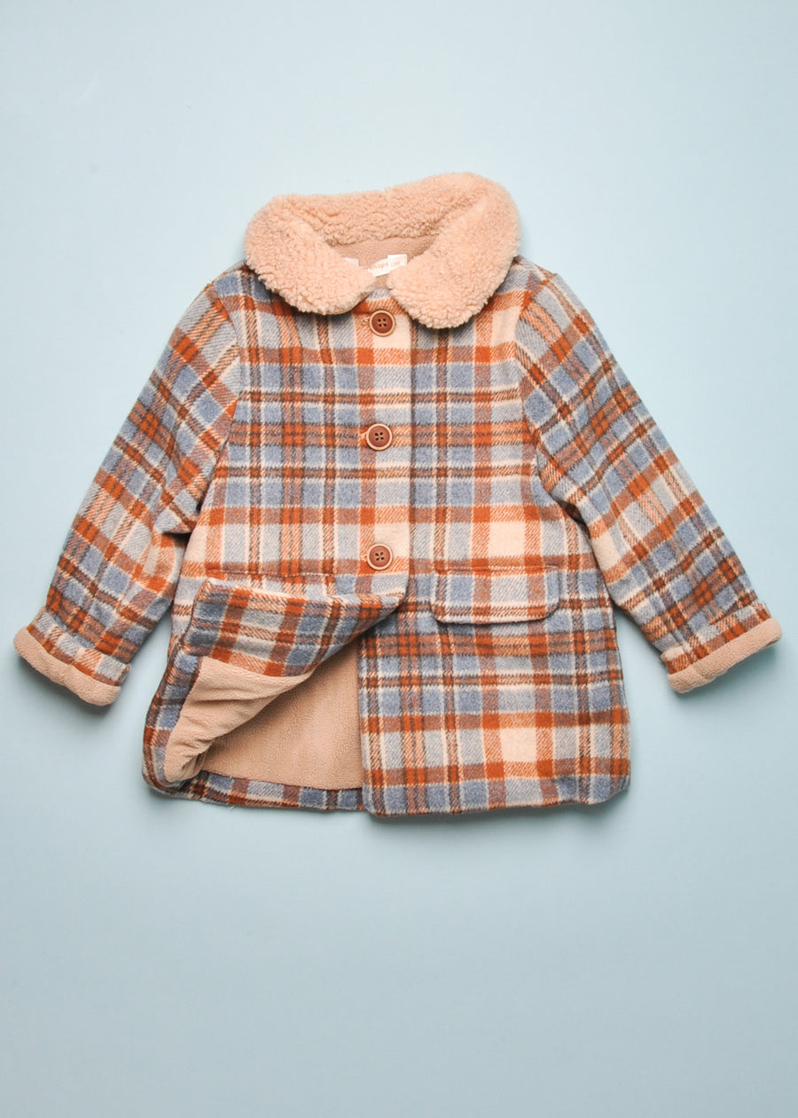 SHERPA COLLAR PLAID COAT