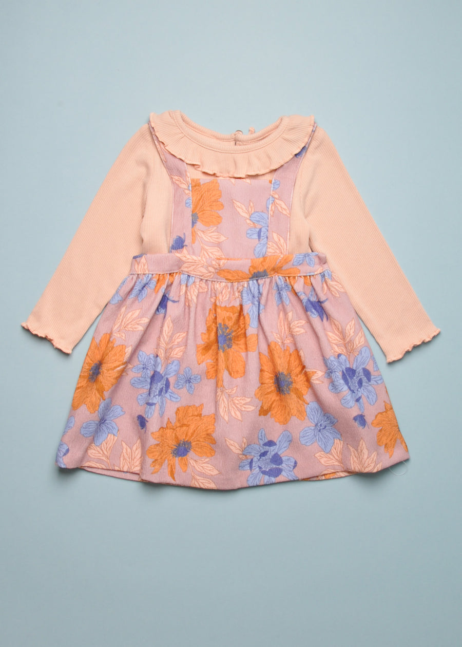FLORAL PINAFORE/SKIRT AND TOP SET