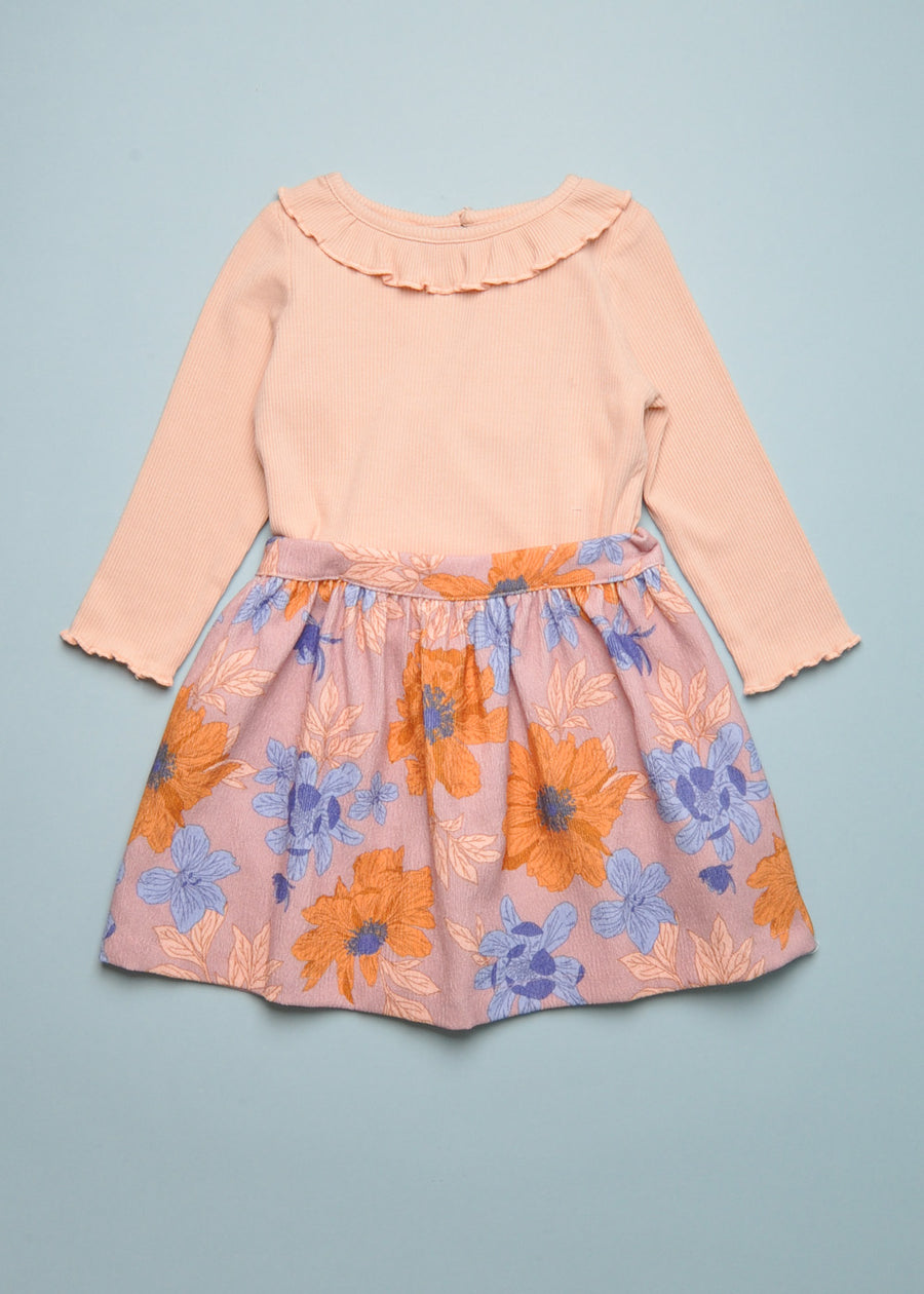 FLORAL PINAFORE/SKIRT AND TOP SET