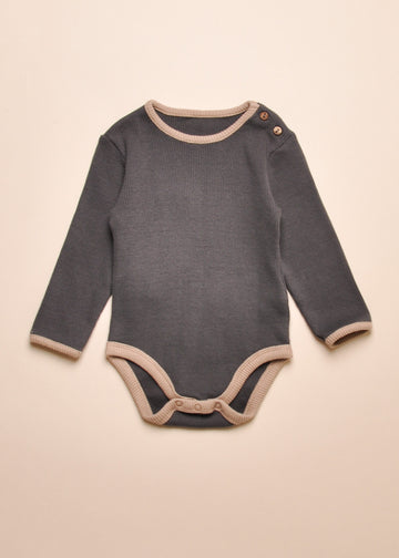 RIB CONTRAST ONESIE - CHARCOAL