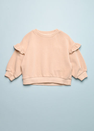 RUFFLE SHOULDER SWEATSHIRT - BEIGE