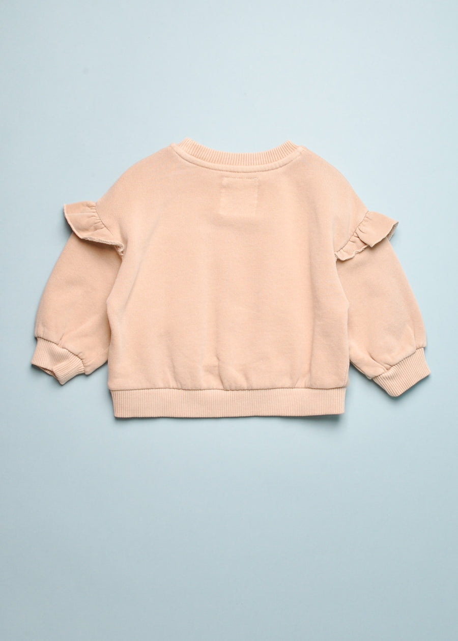 RUFFLE SHOULDER SWEATSHIRT - BEIGE