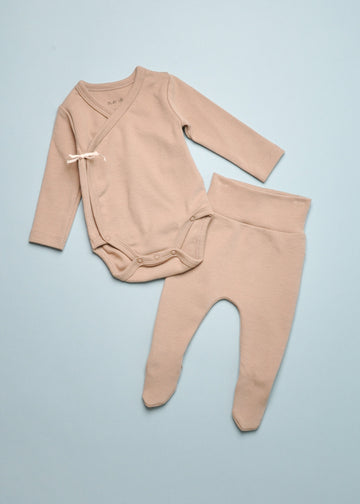 WRAP ONESIE & FOOTED PANT SET - TAUPE