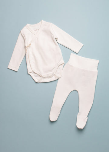 WRAP ONESIE & FOOTED PANT SET - ECRU