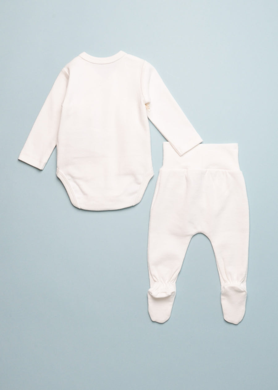 WRAP ONESIE & FOOTED PANT SET - ECRU