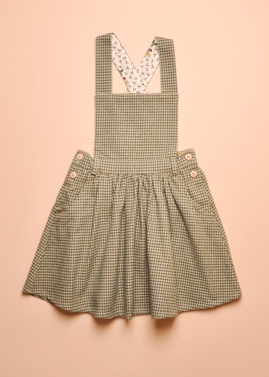 GINGHAM PINAFORE DRESS - GREEN