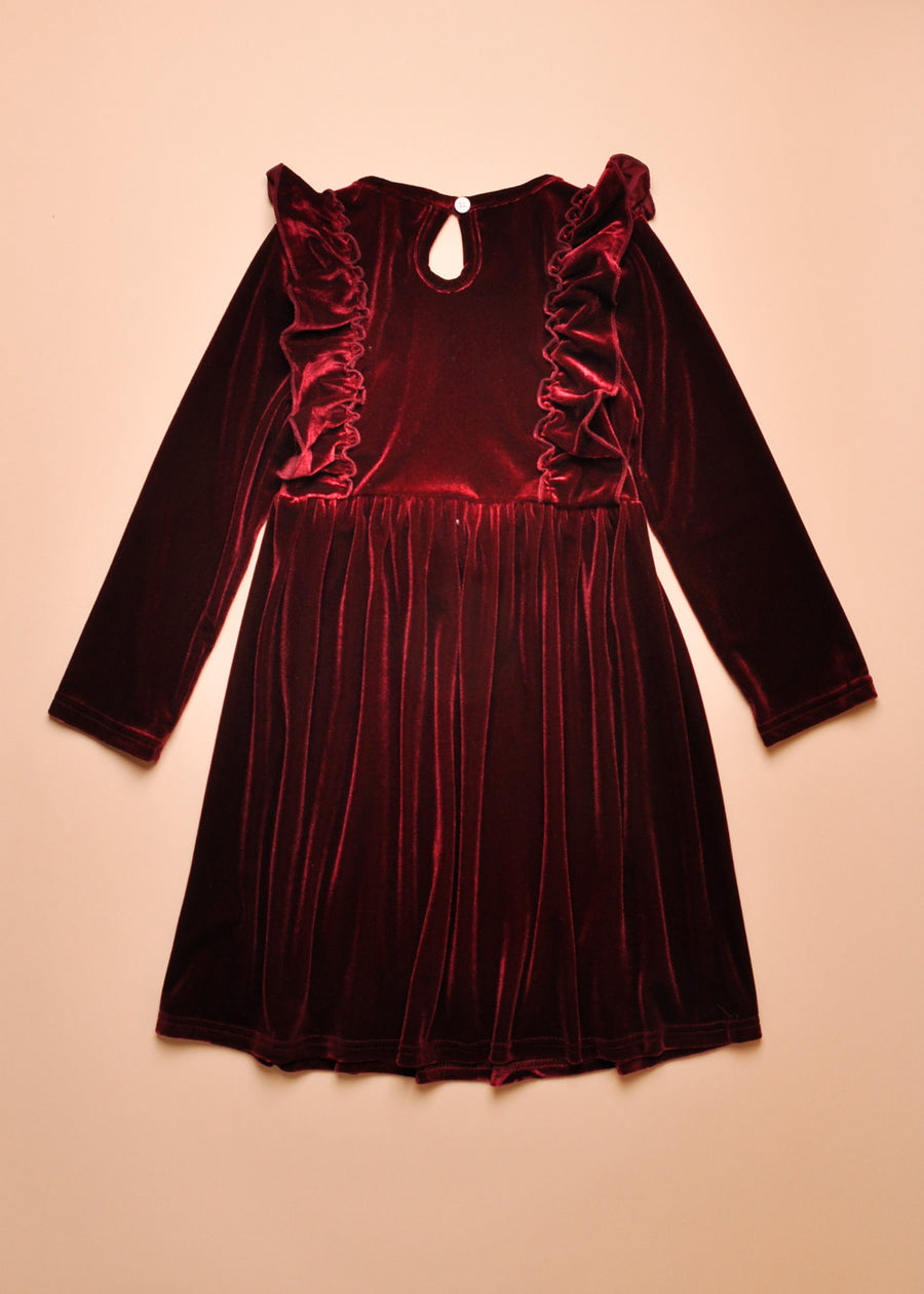 VELVET BOW DRESS - WINE