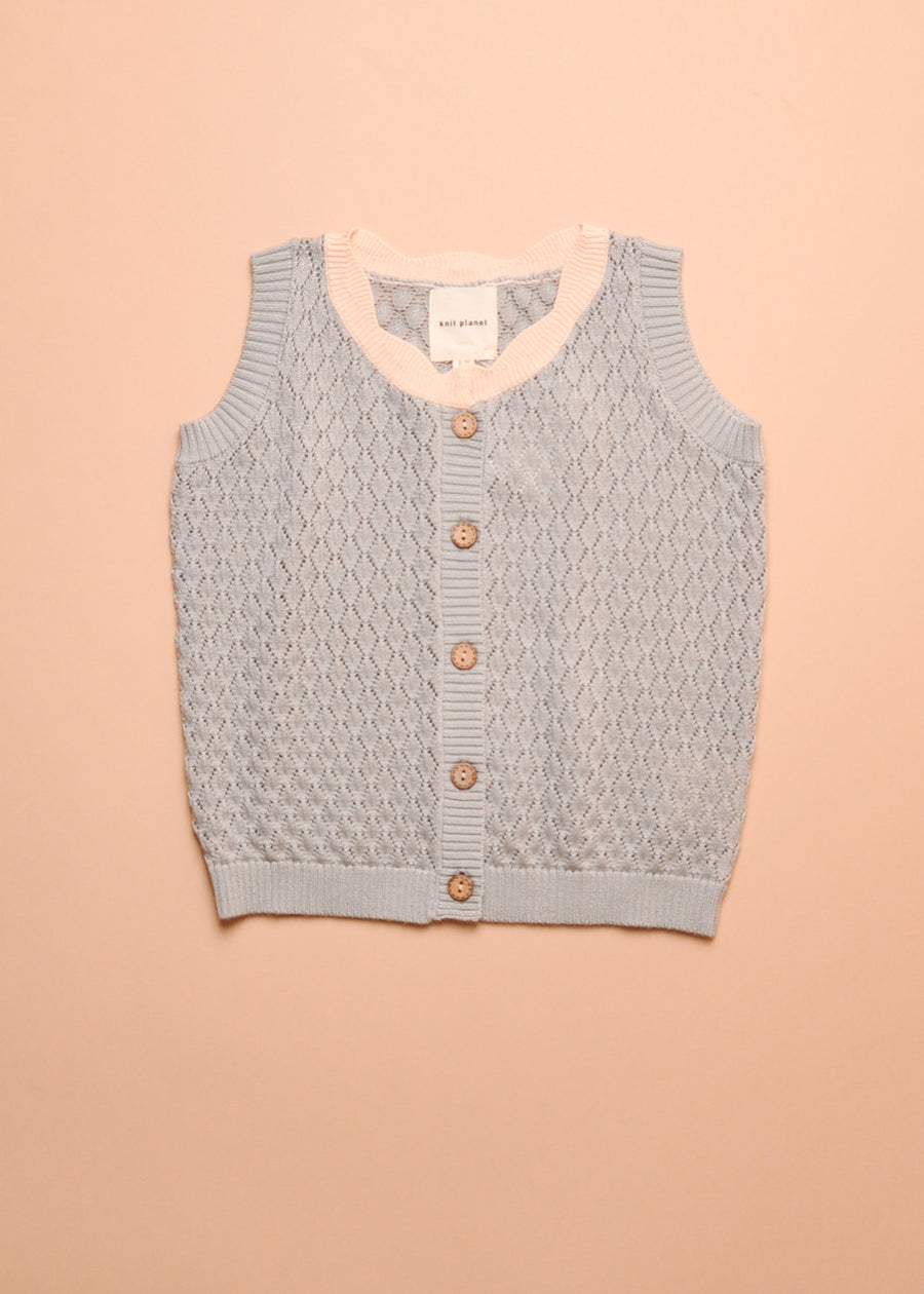 SHELL COLLAR KNIT VEST - LIGHT BLUE