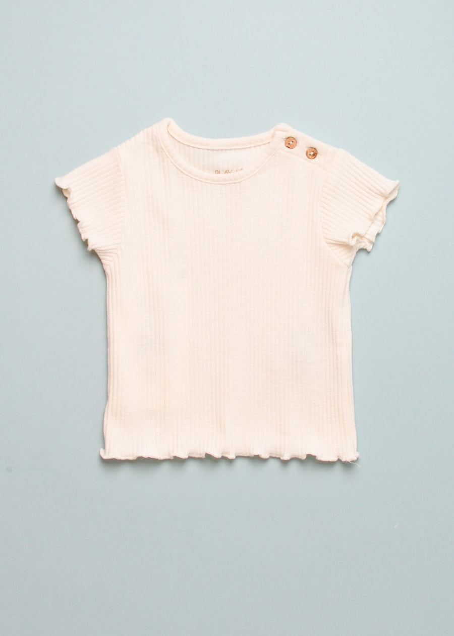 RIB LETTUCE TRIM TEE - ECRU