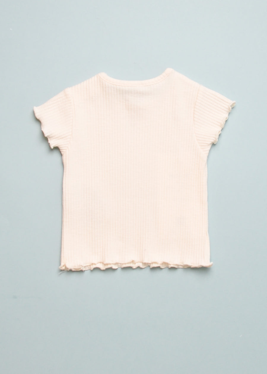 RIB LETTUCE TRIM TEE - ECRU