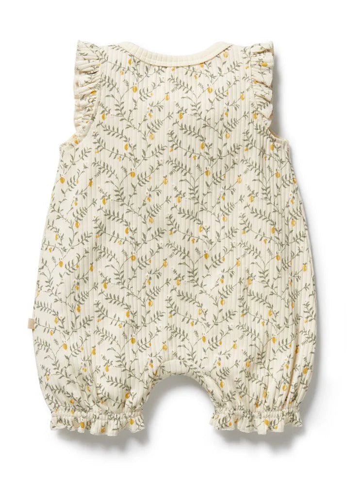 Baby romper with floral pattern on a white background