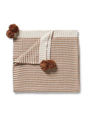 ORGANIC POMPOM BLANKET - CINNAMON