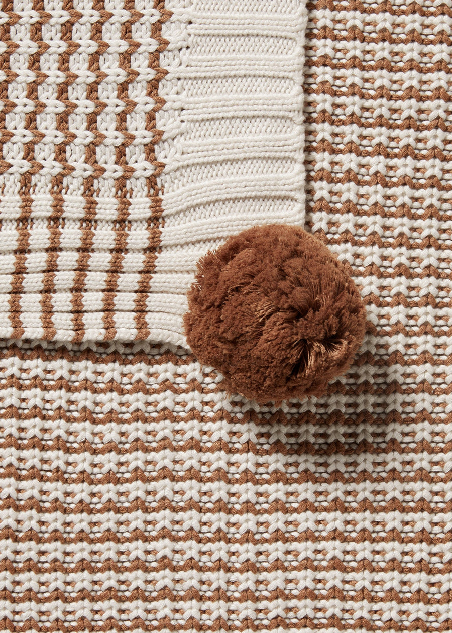 ORGANIC POMPOM BLANKET - CINNAMON