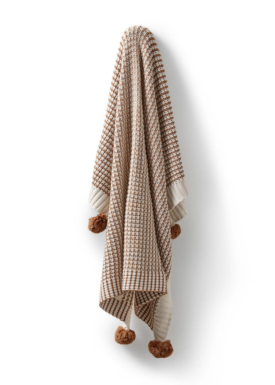 ORGANIC POMPOM BLANKET - CINNAMON