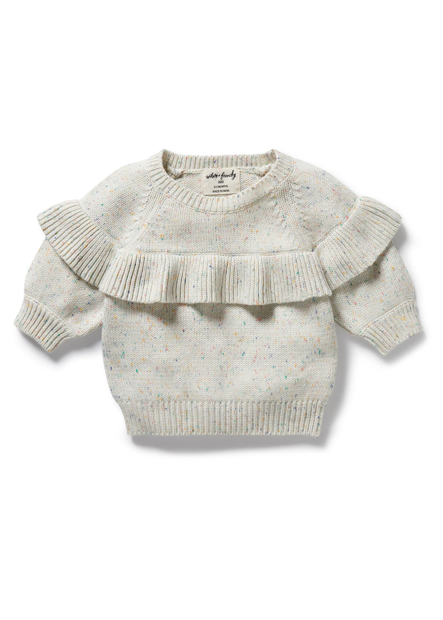 ORGANIC RUFFLE SWEATER - CHALK CONFETTI