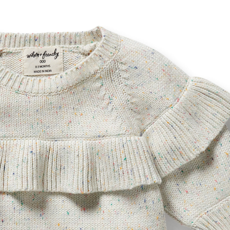 ORGANIC RUFFLE SWEATER - CHALK CONFETTI