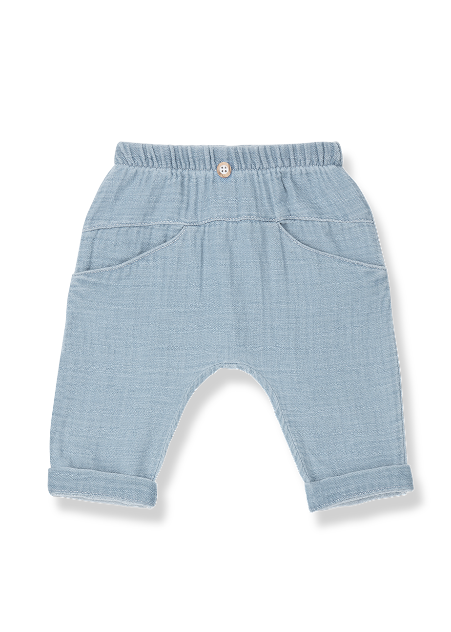 Light blue baby pants on a white background
