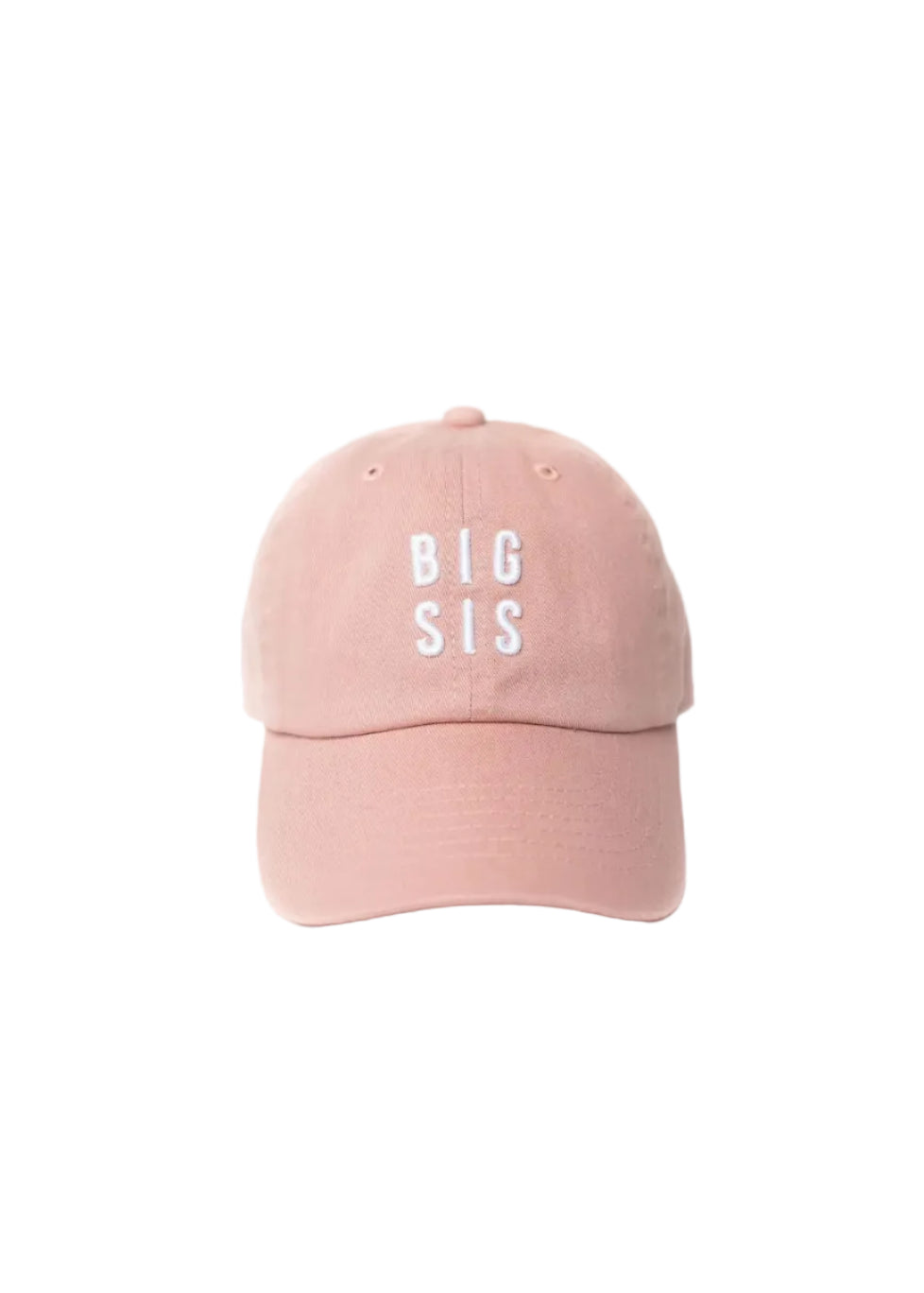 Pink cap with 'BIG SIS' text on a white background
