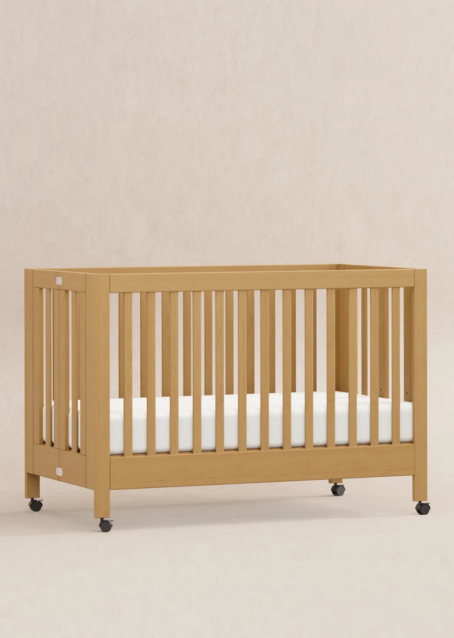 MAKI PORTABLE FOLDING CRIB WITH TODDLER BED CONVERSION KIT - HONEY
