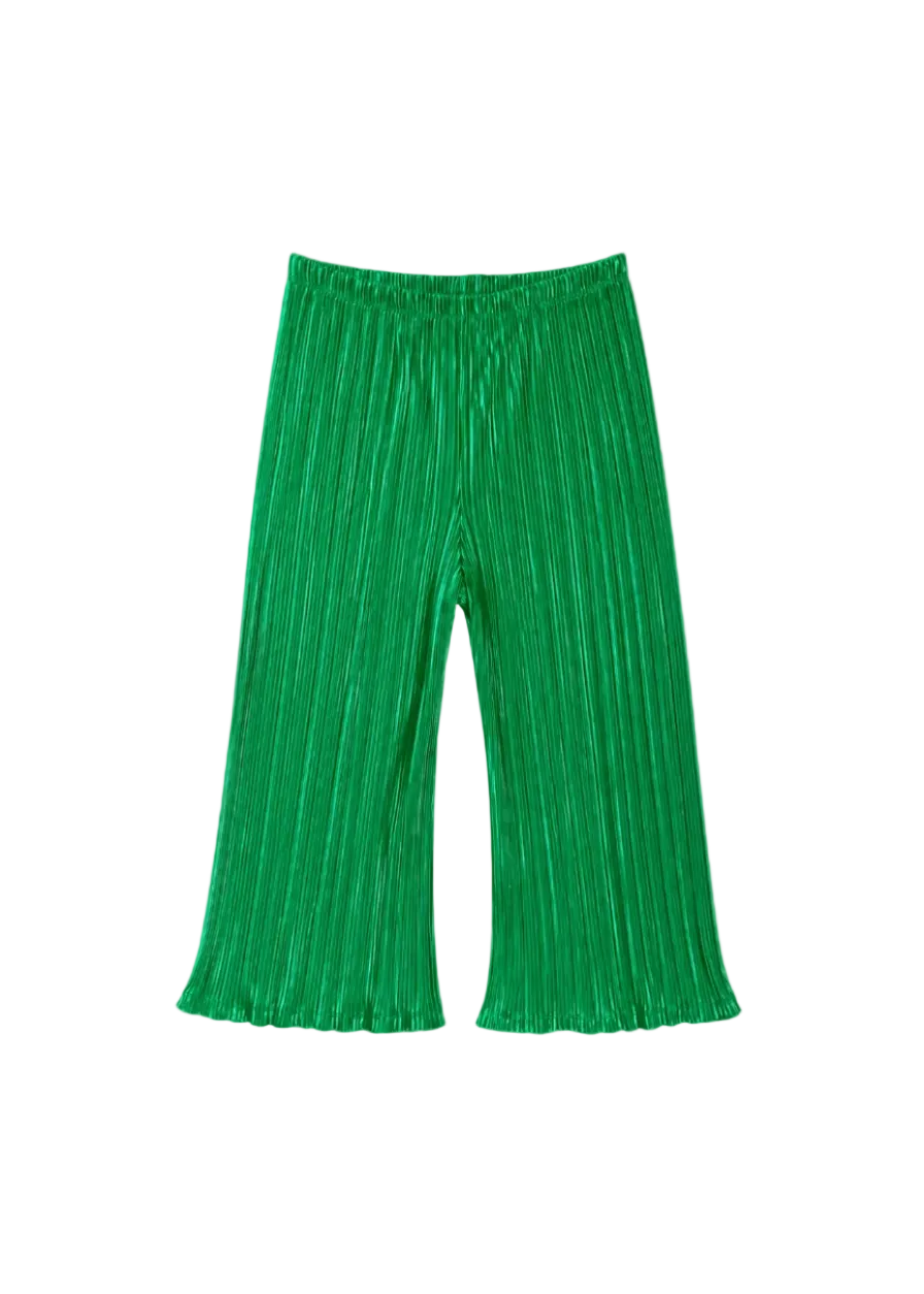 Green pleated pants on a white background