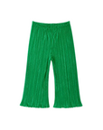 Green pleated pants on a white background