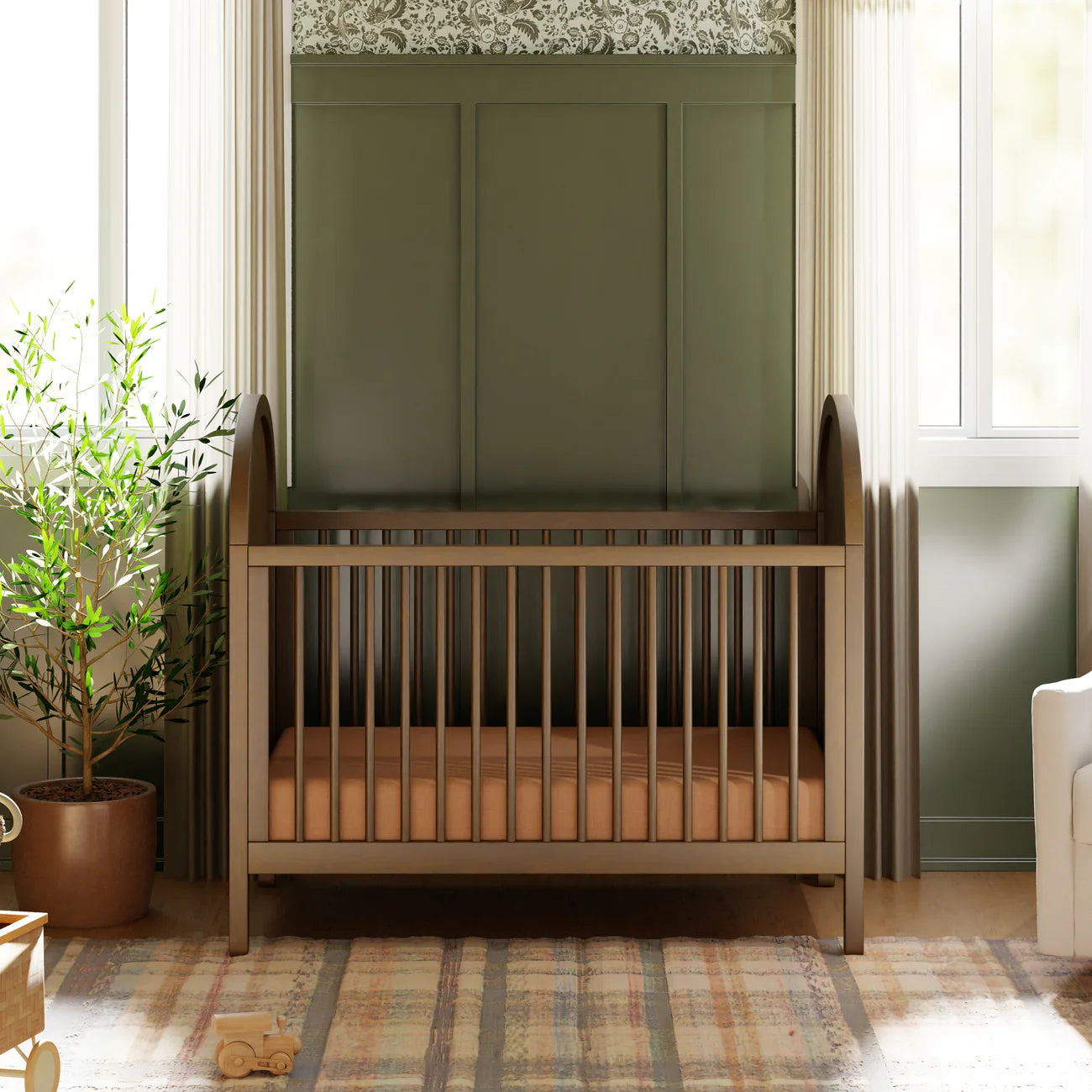 BONDI 3-IN-1 CONVERTIBLE CRIB WITH TODDER CONVERSION KIT - NATURAL WALNUT WITH NATURAL CANE