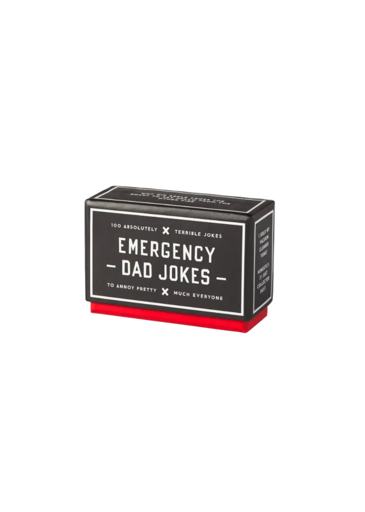 Box of 'Emergency Dad Jokes' on a white background