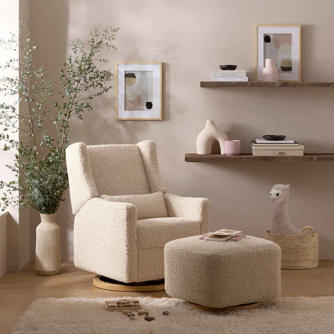 KIWI GLIDING OTTOMAN - Almond Teddy Loop with Light Wood Base