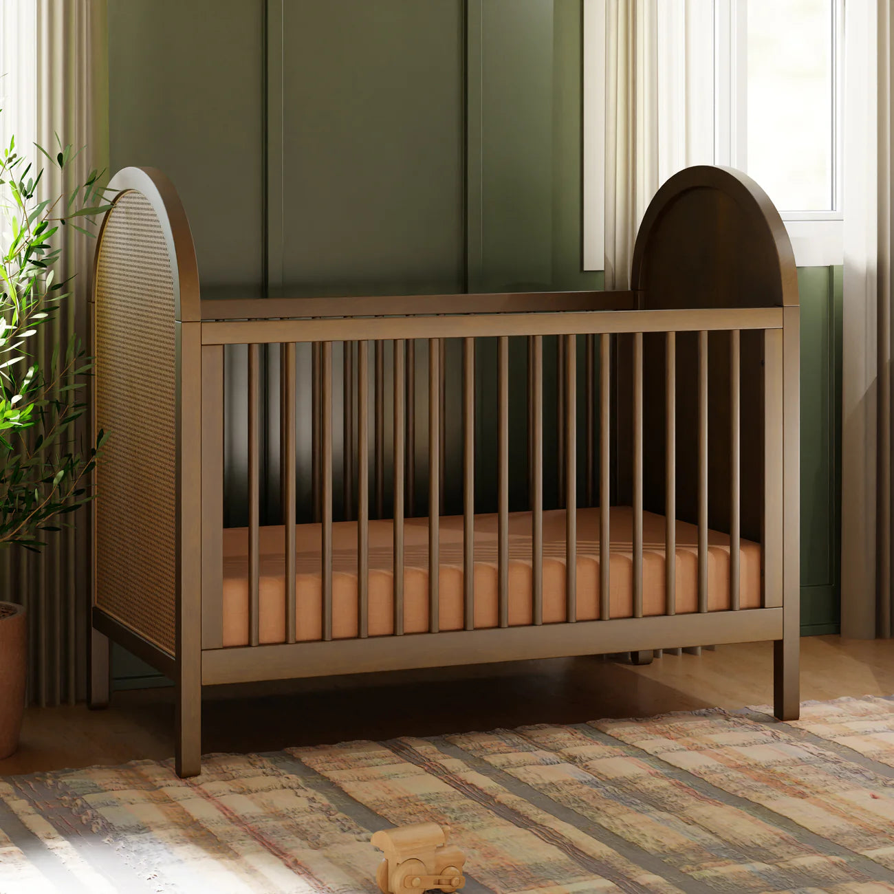 BONDI 3-IN-1 CONVERTIBLE CRIB WITH TODDER CONVERSION KIT - NATURAL WALNUT WITH NATURAL CANE