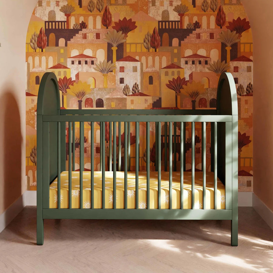 BONDI 3-IN-1 CONVERTIBLE CRIB WITH TODDER CONVERSION KIT - FOREST GREEN WITH NATURAL CANE