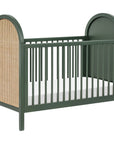 BONDI 3-IN-1 CONVERTIBLE CRIB WITH TODDER CONVERSION KIT - FOREST GREEN WITH NATURAL CANE