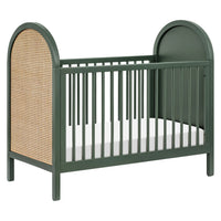 BONDI 3-IN-1 CONVERTIBLE CRIB WITH TODDER CONVERSION KIT - FOREST GREEN WITH NATURAL CANE