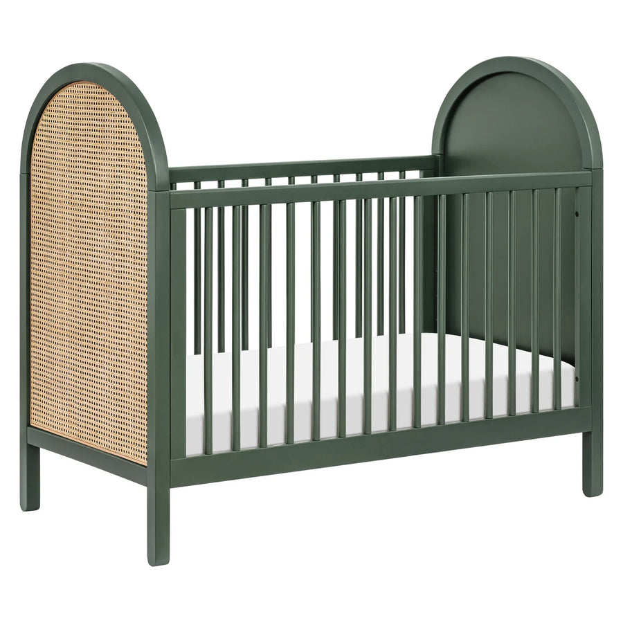 BONDI 3-IN-1 CONVERTIBLE CRIB WITH TODDER CONVERSION KIT - FOREST GREEN WITH NATURAL CANE