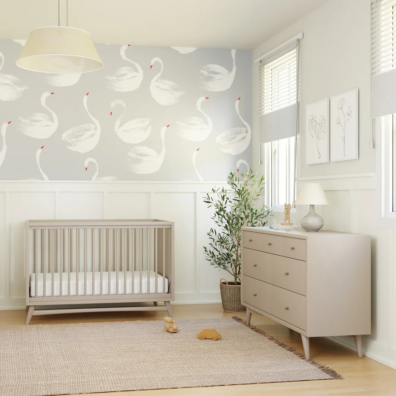 PEGGY 3 IN 1 CONVERTIBLE CRIB WITH TODDLER BED CONVERTIBLE KIT - TAUPE