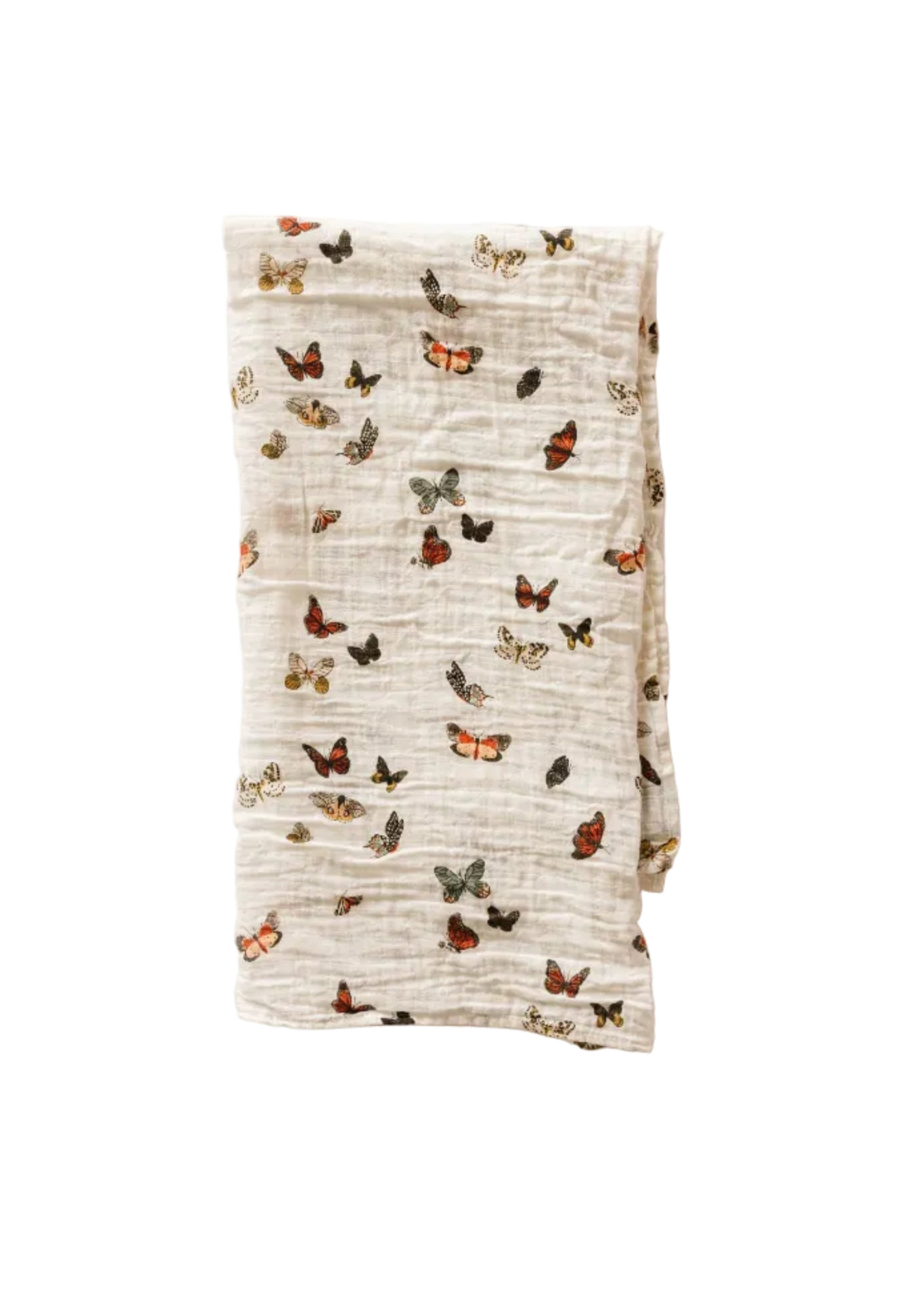 Muslin cloth with butterfly pattern on a light pink background