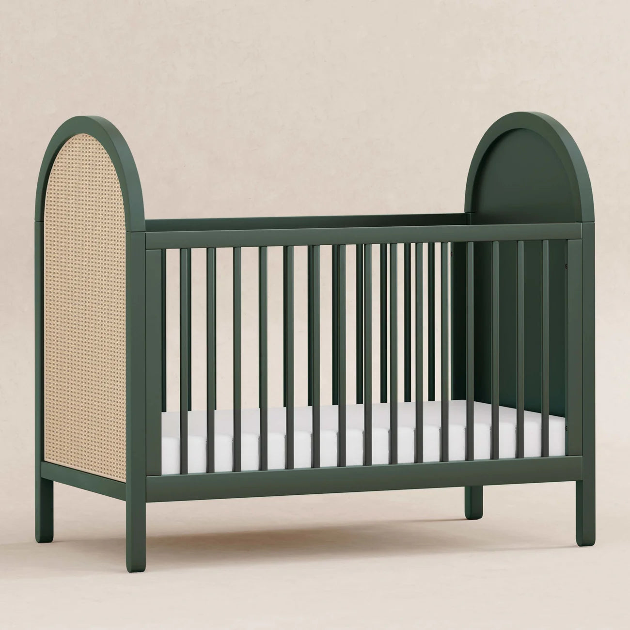 BONDI 3-IN-1 CONVERTIBLE CRIB WITH TODDER CONVERSION KIT - FOREST GREEN WITH NATURAL CANE