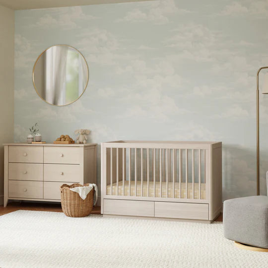 3-in-1 Convertible Storage Crib with Toddler Bed Conversion Kit - WASHED NATURAL