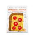 Package of Cameron's Corner pepperoni slice natural rubber baby teether on a white background