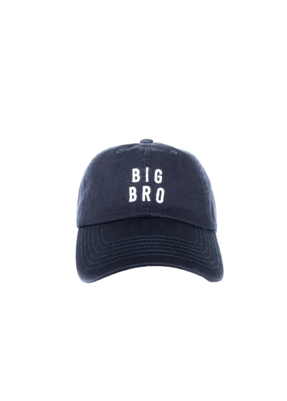 Navy blue cap with 'BIG BRO' text on a white background