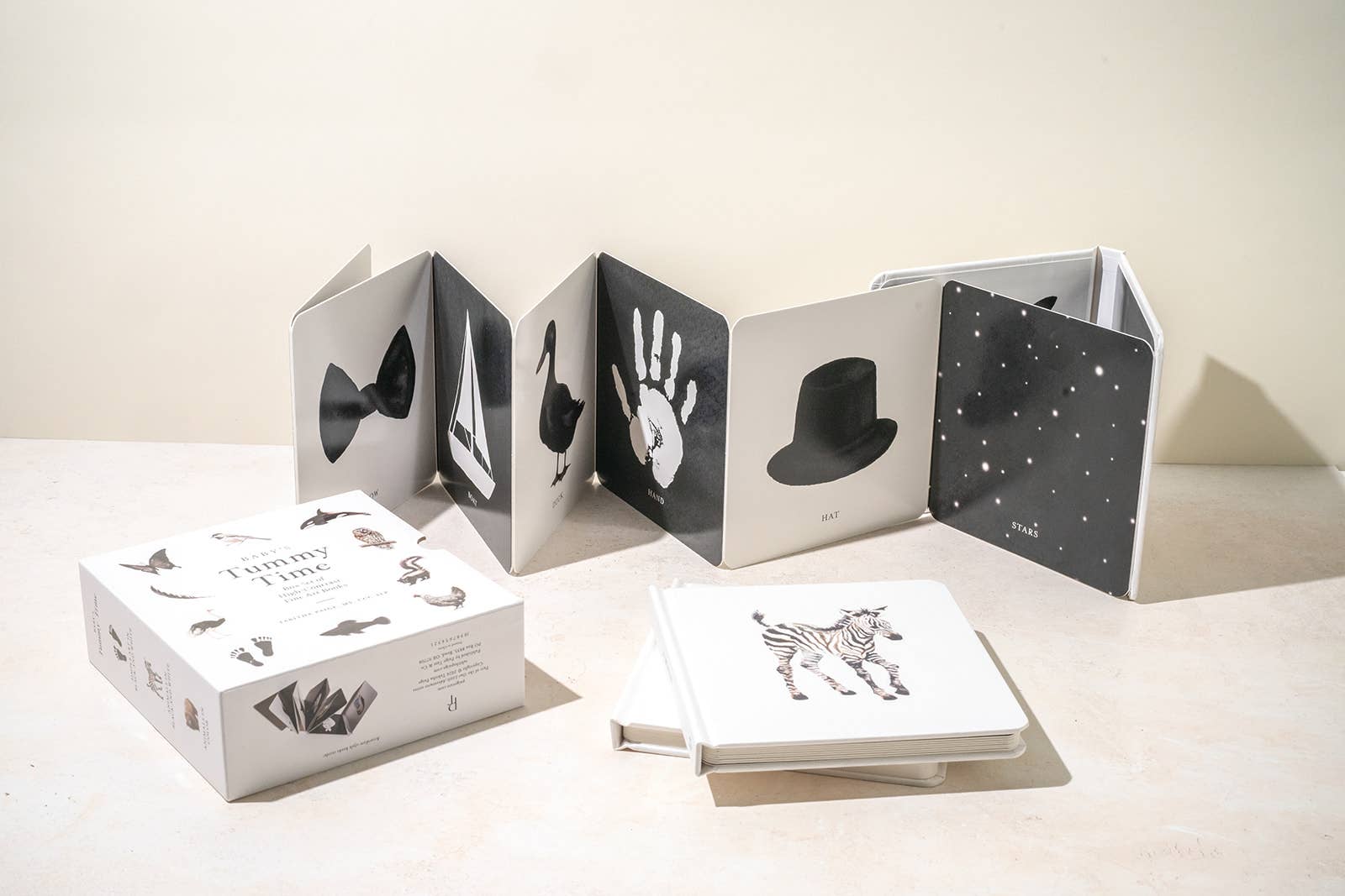 Children's book with animal illustrations on a white surface