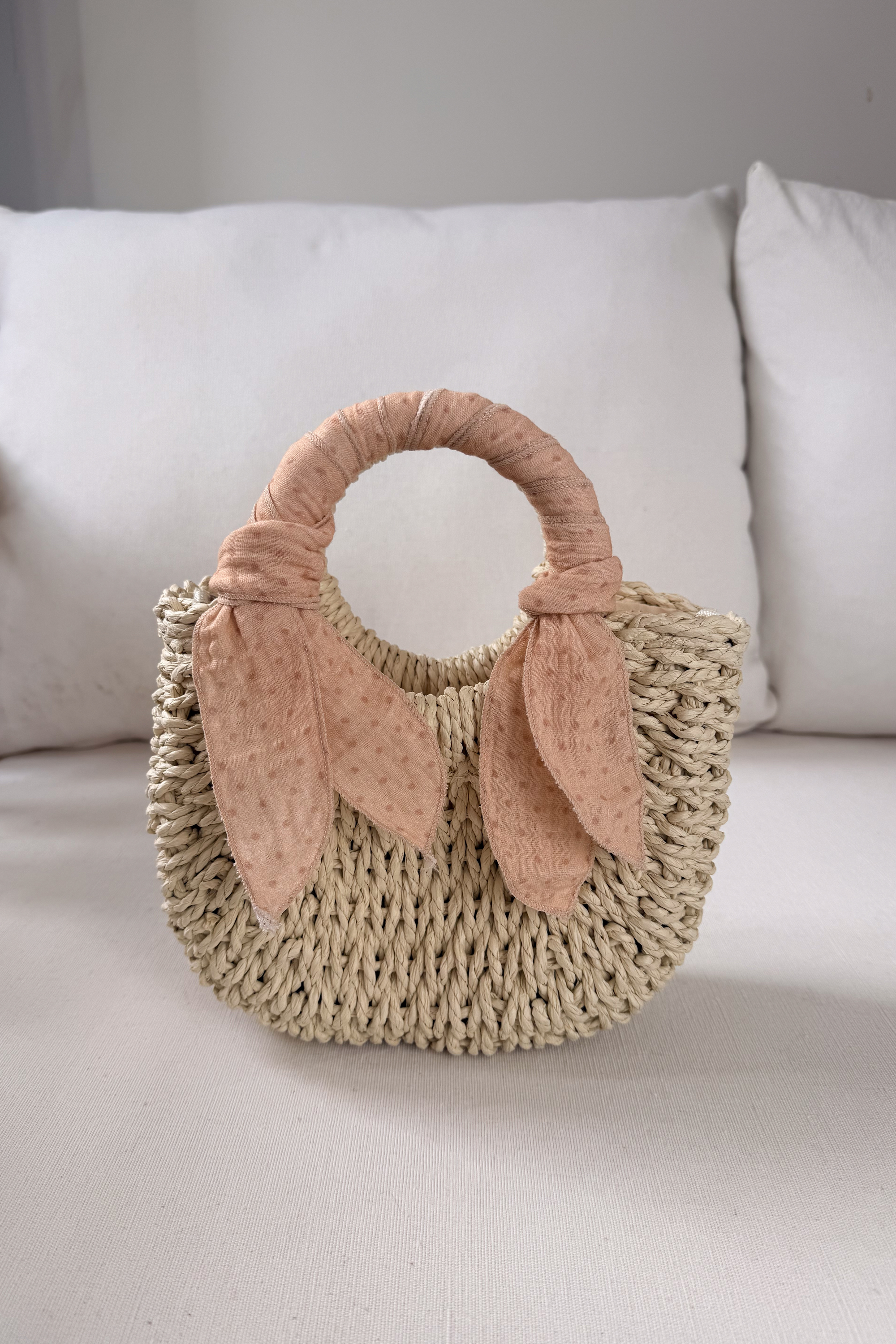 MINI STRAW BAG - BLUSH DOTS