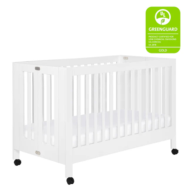 MAKI PORTABLE FOLDING CRIB WITH TODDLER BED CONVERSION KIT - WHITE