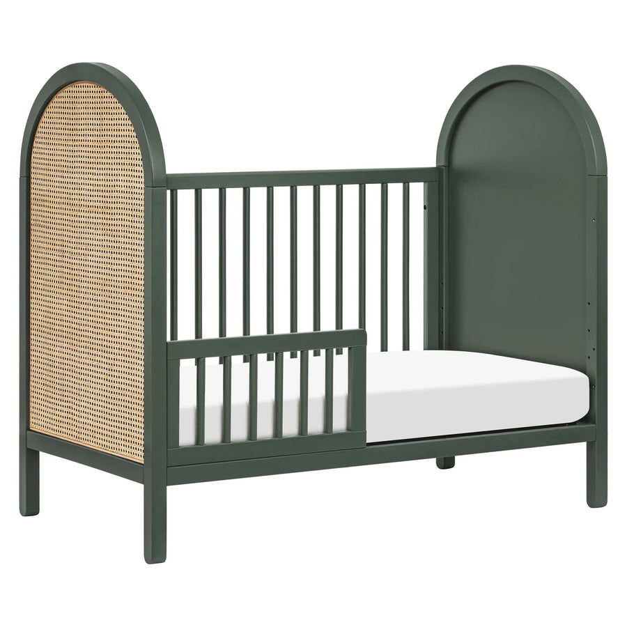 BONDI 3-IN-1 CONVERTIBLE CRIB WITH TODDER CONVERSION KIT - FOREST GREEN WITH NATURAL CANE