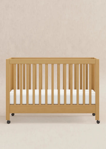 MAKI PORTABLE FOLDING CRIB WITH TODDLER BED CONVERSION KIT - HONEY
