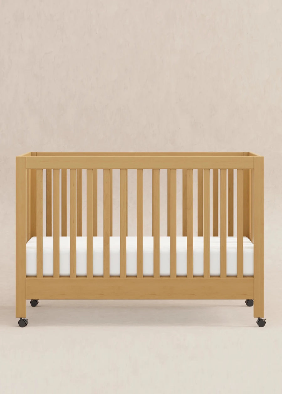 MAKI PORTABLE FOLDING CRIB WITH TODDLER BED CONVERSION KIT - HONEY