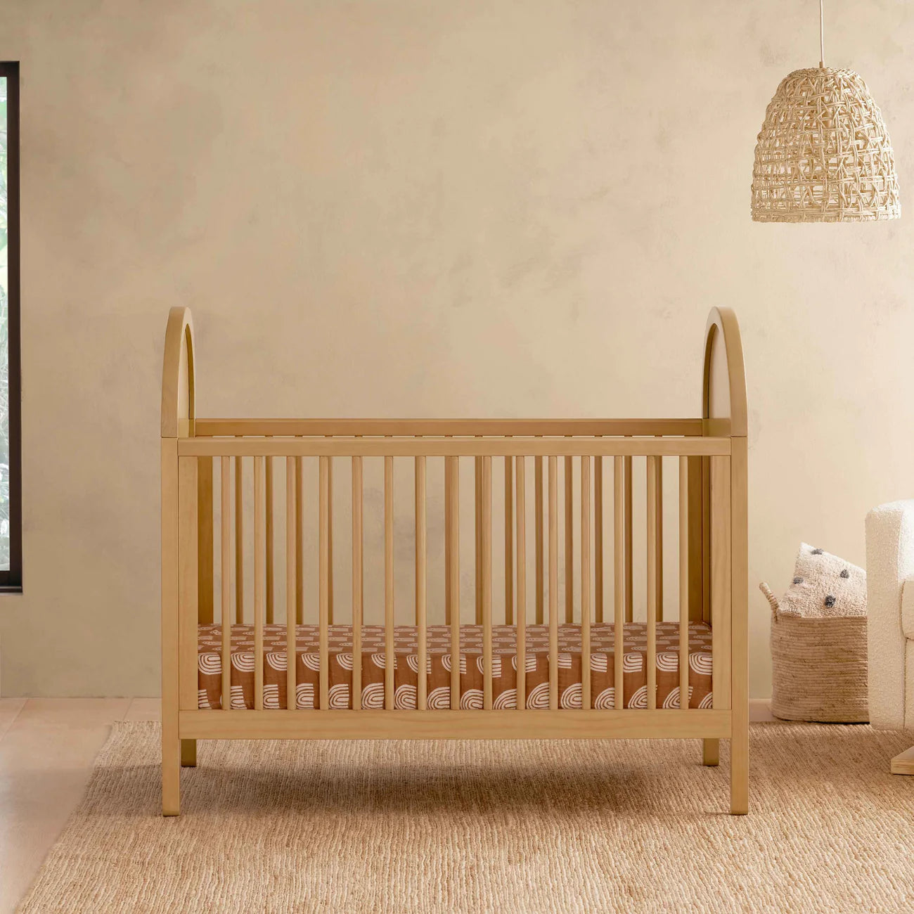 BONDI 3-IN-1 CONVERTIBLE CRIB WITH TODDER CONVERSION KIT - HONEY WITH NATURAL CANE