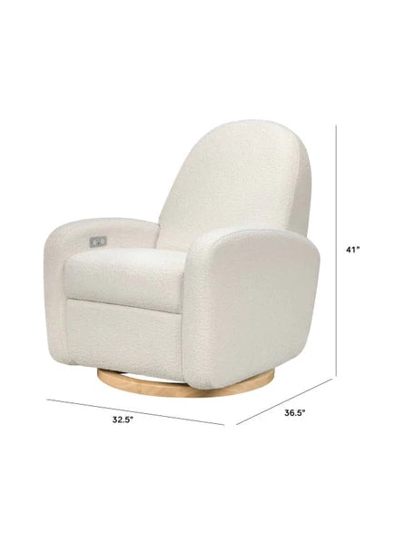 NAMI ELECTRONIC RECLINER AND SWIVEL GLIDER RECLINER WITH USB PORT - OLIVE BOUCLE WITH LIGHT WOOD BASE